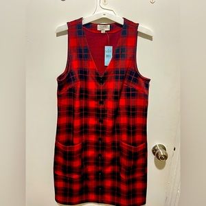 NWT Ann Taylor Black and Red Plaid Sleeveless Button Dress Petite Size 4